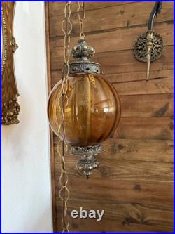 Vintage Amber Globe Hanging Swag Lamp Light
