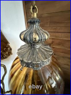 Vintage Amber Globe Hanging Swag Lamp Light
