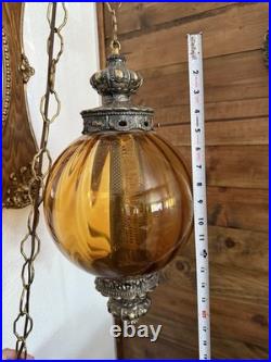 Vintage Amber Globe Hanging Swag Lamp Light