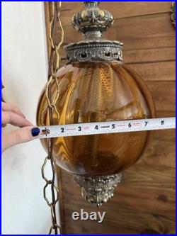 Vintage Amber Globe Hanging Swag Lamp Light