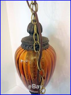 Vintage Amber Gold Italian Art Glass Hanging Swag Light Lamp Mid Century Modern