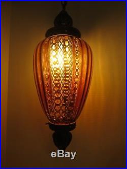 Vintage Amber Gold Italian Art Glass Hanging Swag Light Lamp Mid Century Modern