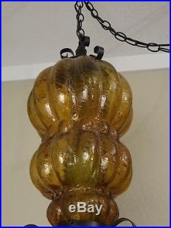 Vintage Amber/Orange Hanging Swag Lamp Light Hollywood Regency Italian Art Glass