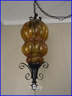 Vintage Amber/Orange Hanging Swag Lamp Light Hollywood Regency Italian Art Glass