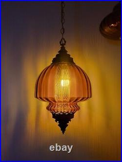 Vintage Amber Orange Swag Lamp Hanging Retro Hollywood Regency Antique