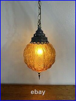 Vintage Amber Orange Swag Lamp Hanging Retro Hollywood Regency Antique Light