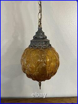 Vintage Amber Orange Swag Lamp Hanging Retro Hollywood Regency Antique Light