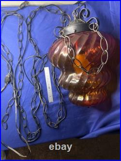 Vintage Amber Orange Yellow Bee Hive Beehive Hanging SWAG LIGHT Lamp Retro 9 Ft