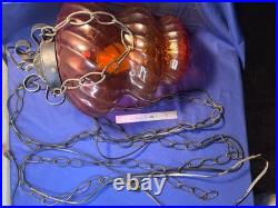 Vintage Amber Orange Yellow Bee Hive Beehive Hanging SWAG LIGHT Lamp Retro 9 Ft