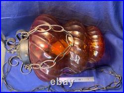 Vintage Amber Orange Yellow Bee Hive Beehive Hanging SWAG LIGHT Lamp Retro 9 Ft