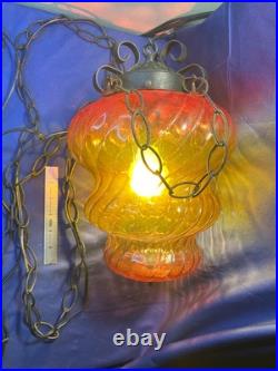 Vintage Amber Orange Yellow Bee Hive Beehive Hanging SWAG LIGHT Lamp Retro 9 Ft