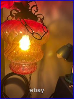 Vintage Amber Orange Yellow Bee Hive Beehive Hanging SWAG LIGHT Lamp Retro 9 Ft