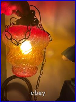 Vintage Amber Orange Yellow Bee Hive Beehive Hanging SWAG LIGHT Lamp Retro 9 Ft