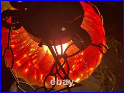 Vintage Amber Orange Yellow Bee Hive Beehive Hanging SWAG LIGHT Lamp Retro 9 Ft
