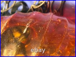 Vintage Amber Orange Yellow Bee Hive Beehive Hanging SWAG LIGHT Lamp Retro 9 Ft