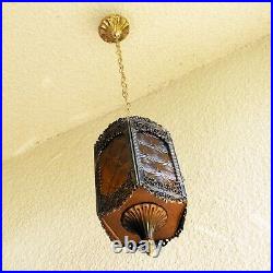Vintage Amber Panels Pendant Hanging Swag Lamp Light