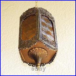 Vintage Amber Panels Pendant Hanging Swag Lamp Light