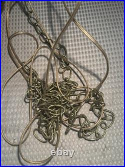 Vintage Amber Swag Hanging Lamp Textured Glass Globe Mid-Century Light