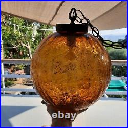 Vintage Amber Swag Light Hanging Lamp 12 Round Glass Globe with Design