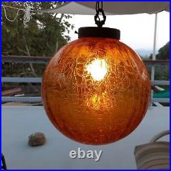 Vintage Amber Swag Light Hanging Lamp 12 Round Glass Globe with Design