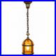 Vintage Amber Textured Glass Hanging Pendant Lantern Bronze Copper 32.5in