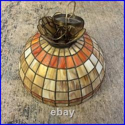 Vintage Amber Tiffany-style Pendent Hanging Fixture Stained Glass Lamp