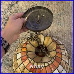 Vintage Amber Tiffany-style Pendent Hanging Fixture Stained Glass Lamp