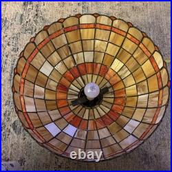 Vintage Amber Tiffany-style Pendent Hanging Fixture Stained Glass Lamp