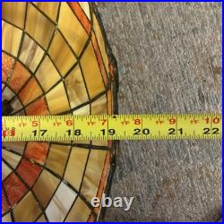 Vintage Amber Tiffany-style Pendent Hanging Fixture Stained Glass Lamp