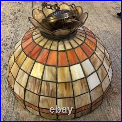 Vintage Amber Tiffany-style Pendent Hanging Fixture Stained Glass Lamp