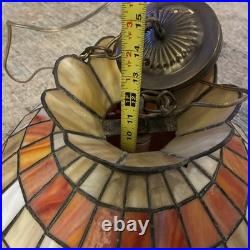 Vintage Amber Tiffany-style Pendent Hanging Fixture Stained Glass Lamp