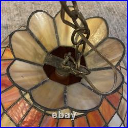 Vintage Amber Tiffany-style Pendent Hanging Fixture Stained Glass Lamp
