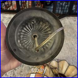 Vintage Amber Tiffany-style Pendent Hanging Fixture Stained Glass Lamp