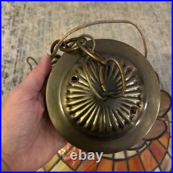 Vintage Amber Tiffany-style Pendent Hanging Fixture Stained Glass Lamp