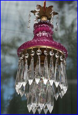 Vintage Amethyst Purple Lady cupcake glass crystal Brass SWAG lamp chandelier