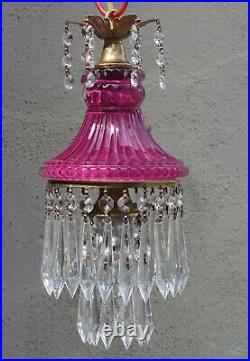 Vintage Amethyst Purple Lady cupcake glass crystal Brass SWAG lamp chandelier
