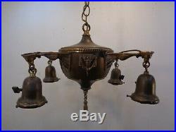 Vintage Antique 4 Light Brass/Bronze Hanging Lamp Chandelier Ceiling Light