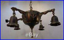 Vintage Antique 4 Light Brass/Bronze Hanging Lamp Chandelier Ceiling Light