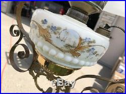 Vintage Antique Bradley & Hubbard B&h Hanging Lamp Glass Font 004