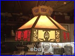 Vintage Antique Brass and Glass Hanging Lamp Shade Octagonal Rewired