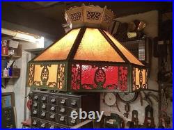 Vintage Antique Brass and Glass Hanging Lamp Shade Octagonal Rewired Vintage Antique Brass and Glass Hanging Lamp Shade Octagonal Rewired