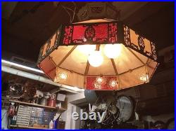 Vintage Antique Brass and Glass Hanging Lamp Shade Octagonal Rewired