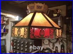 Vintage Antique Brass and Glass Hanging Lamp Shade Octagonal Rewired