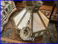 Vintage Antique Brass and Glass Hanging Lamp Shade Octagonal Rewired Vintage Antique Brass and Glass Hanging Lamp Shade Octagonal Rewired