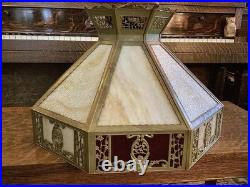 Vintage Antique Brass and Glass Hanging Lamp Shade Octagonal Rewired Vintage Antique Brass and Glass Hanging Lamp Shade Octagonal Rewired