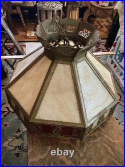 Vintage Antique Brass and Glass Hanging Lamp Shade Octagonal Rewired