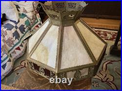 Vintage Antique Brass and Glass Hanging Lamp Shade Octagonal Rewired