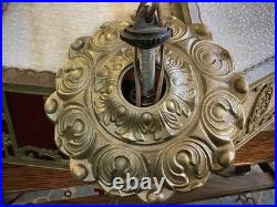 Vintage Antique Brass and Glass Hanging Lamp Shade Octagonal Rewired