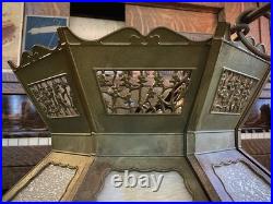 Vintage Antique Brass and Glass Hanging Lamp Shade Octagonal Rewired