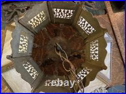 Vintage Antique Brass and Glass Hanging Lamp Shade Octagonal Rewired